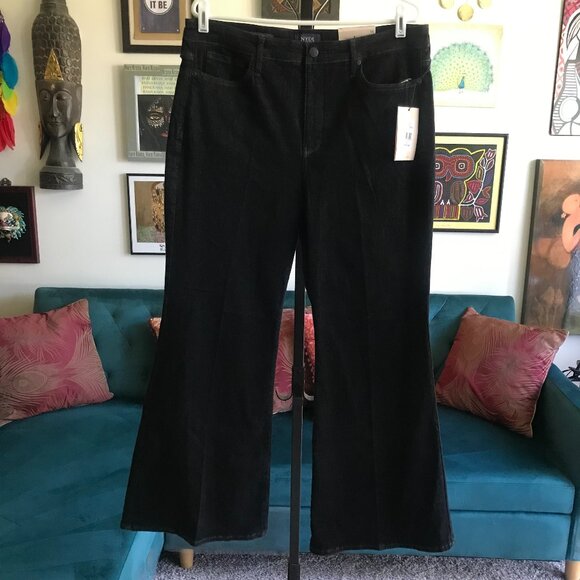 NYDJ size 14 Black Stretch Denim Eternity Wash Mia Palazzo Wide Leg Jeans NWT - Picture 1 of 4